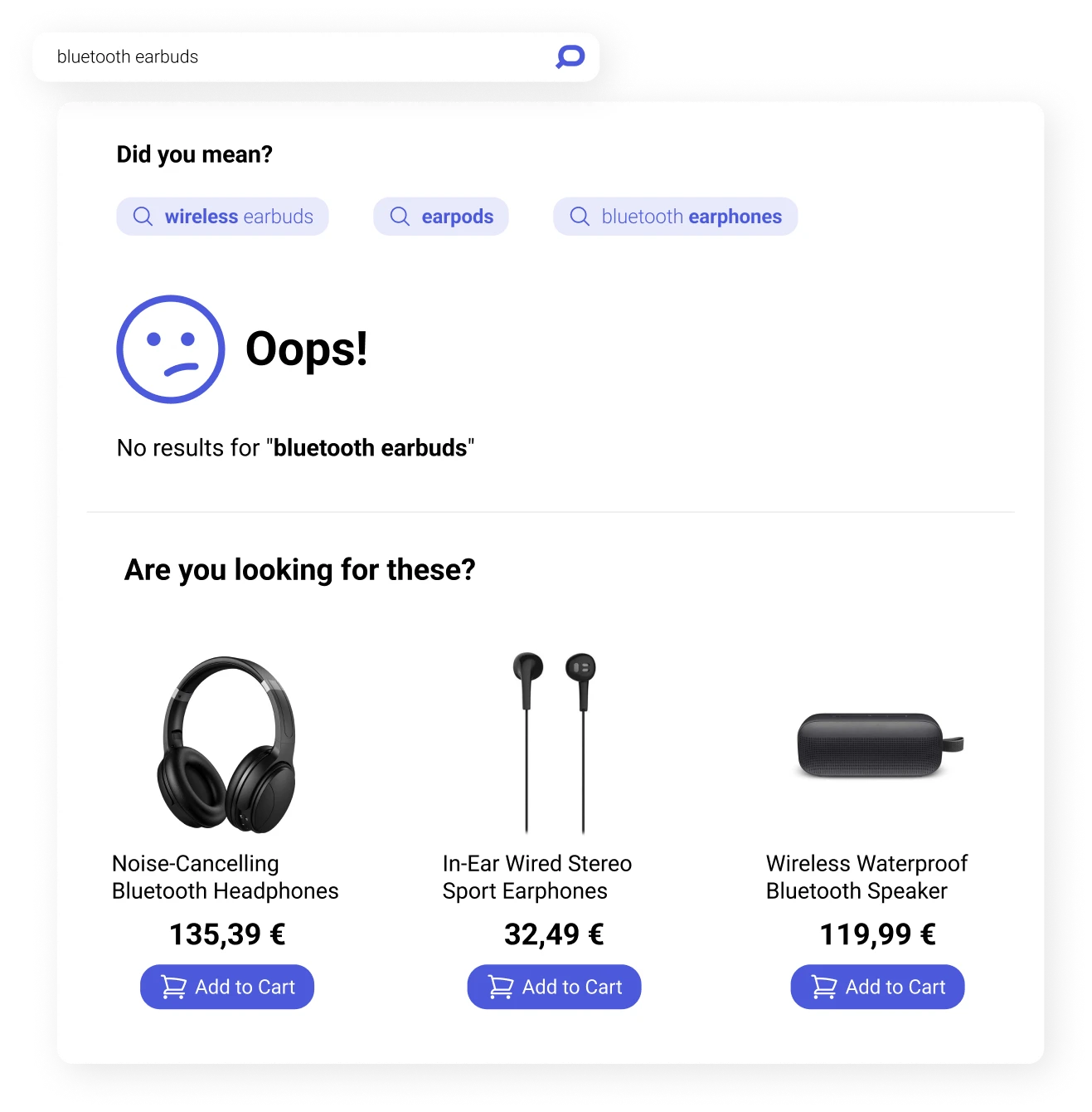 Related Products appear in the search box to help shoppers reformulate their query by selecting alternative products related to their initial search intent.