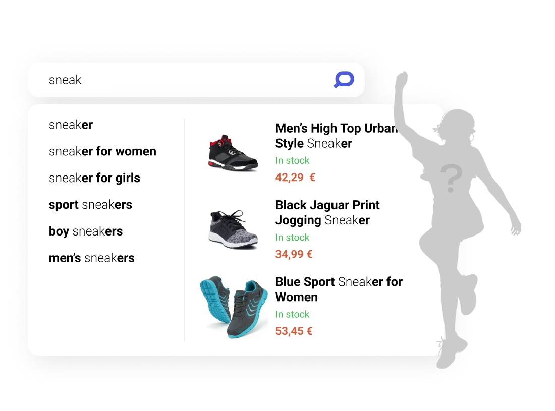 Prefixbox Personalized Search illustration - women sneakers autocomplete box without personalization