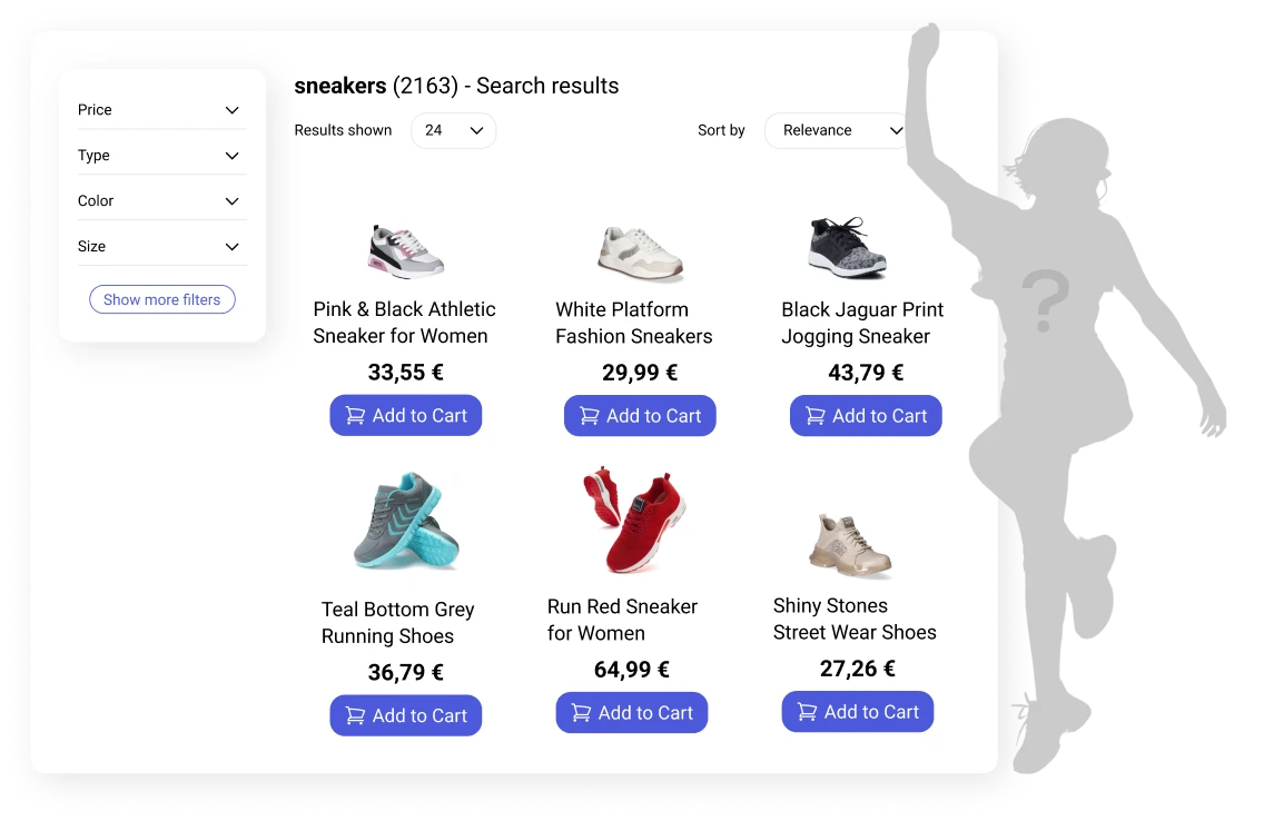 Prefixbox Personalized Search illustration - women sneakers search results without personalization