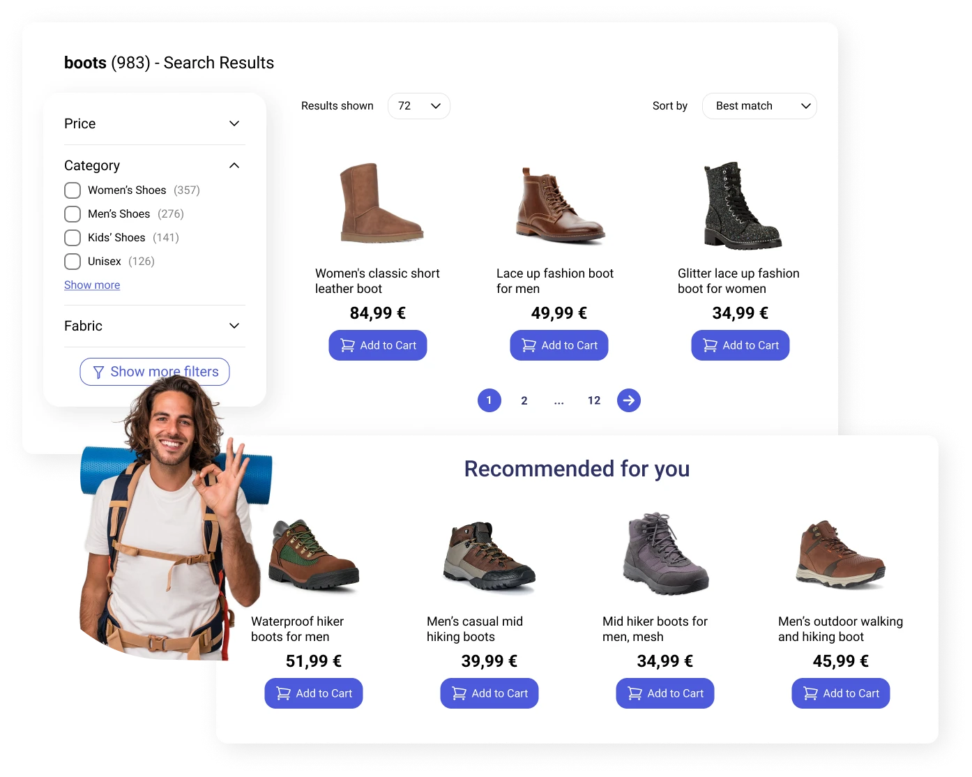 Ecommerce website showcasing personalized recommendation feature by showing offerings tailored to user preferences