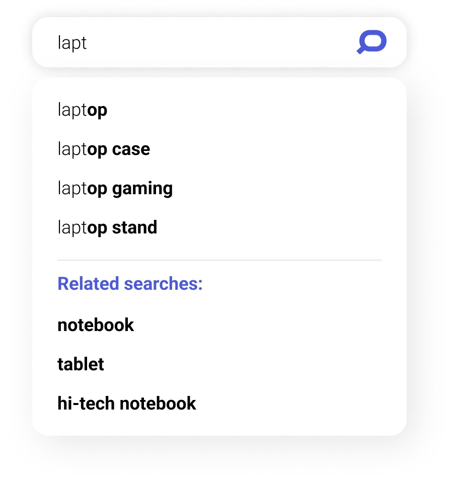 Relate Search Query Suggestions Enables shoppers to refine initial searces based on user behavior.